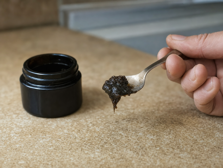 Résine de shilajit collante difficile à doser