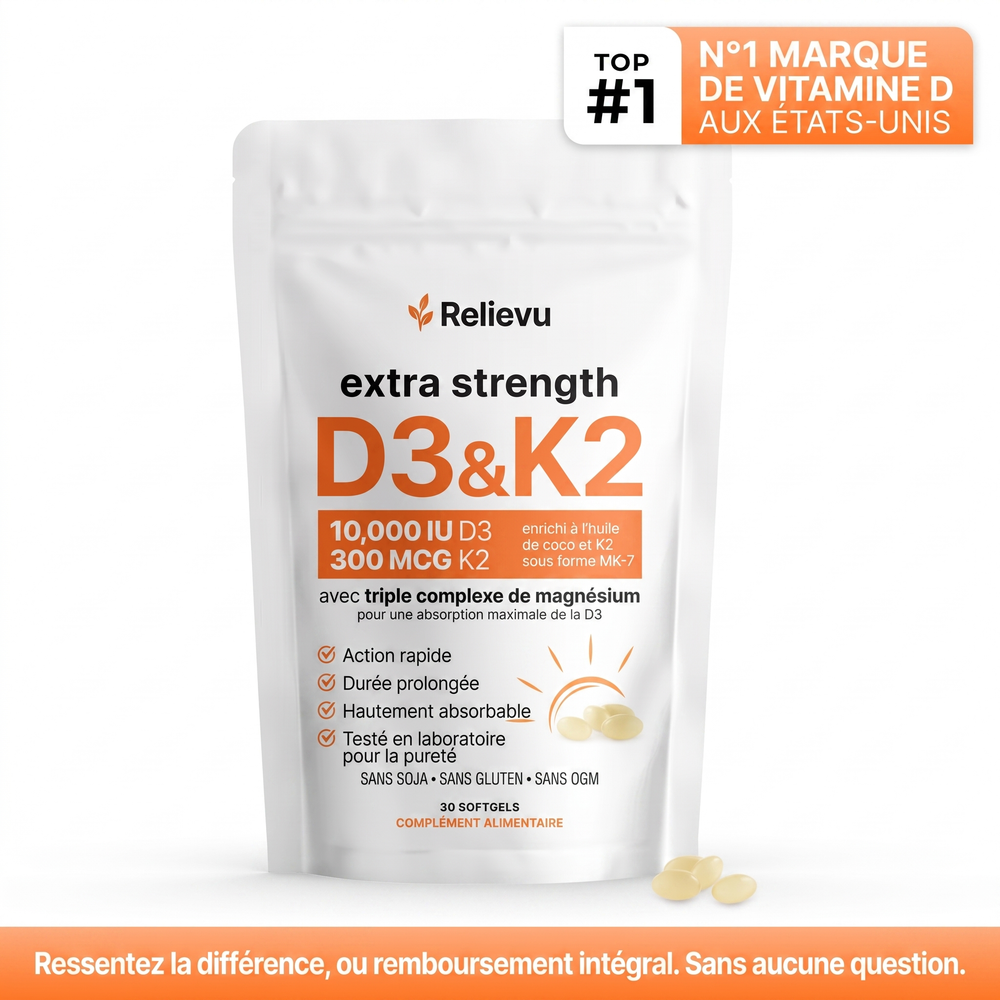 Relievu Vitamine D3 et K2 Haute Concentration 10000 UI (30 gélules)