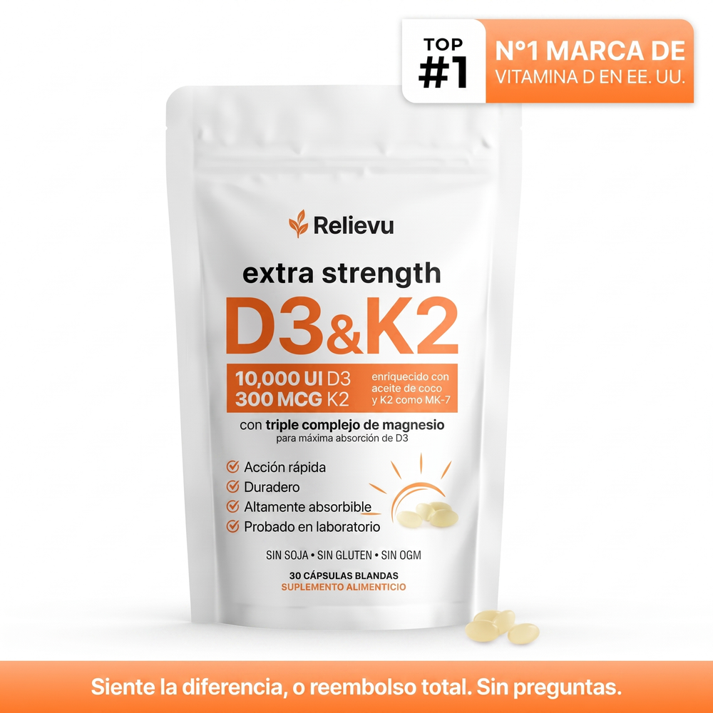 Relievu Vitamina D3 y K2 Alta Concentración 10000 UI (30 cápsulas)