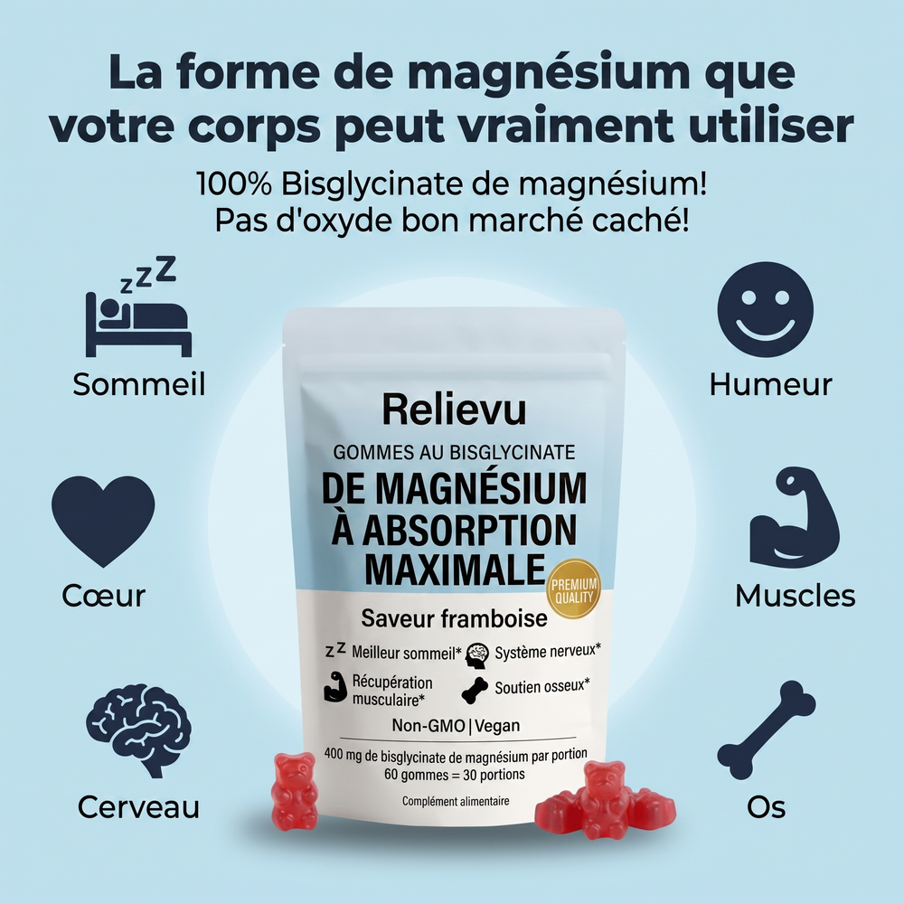 Relievu Gommes au Bisglycinate de Magnésium Saveur Framboise (60 gommes)
