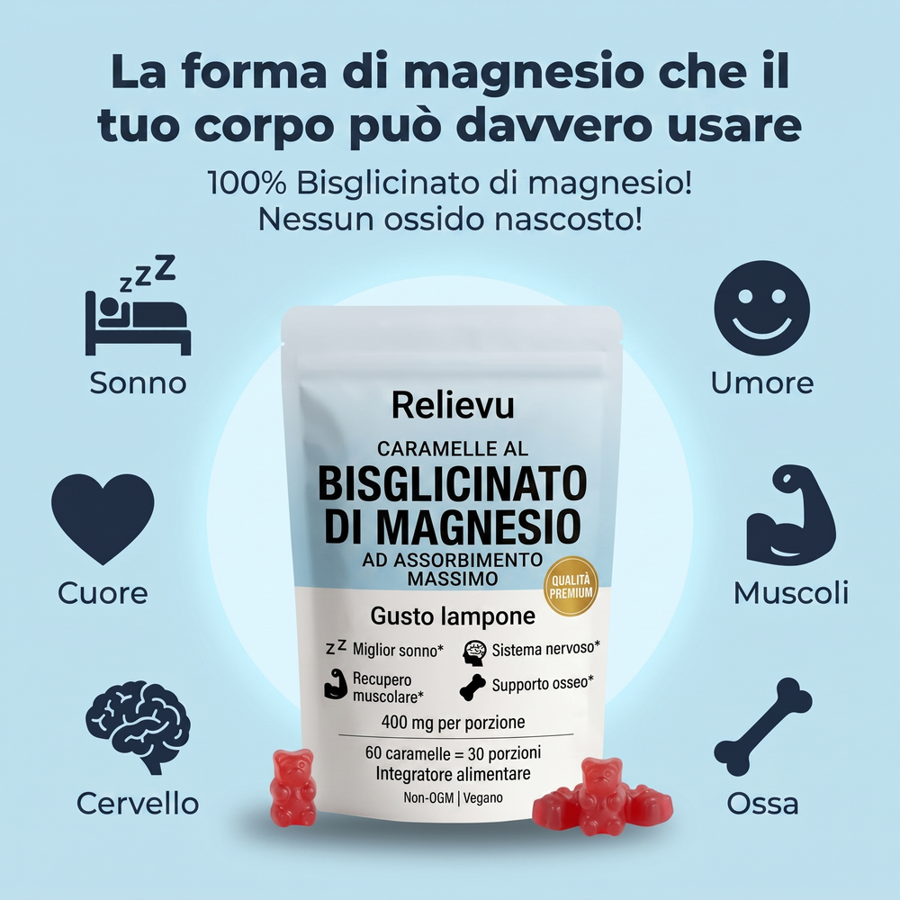 Relievu Caramelle al Bisglicinato di Magnesio Gusto Lampone (60 caramelle)