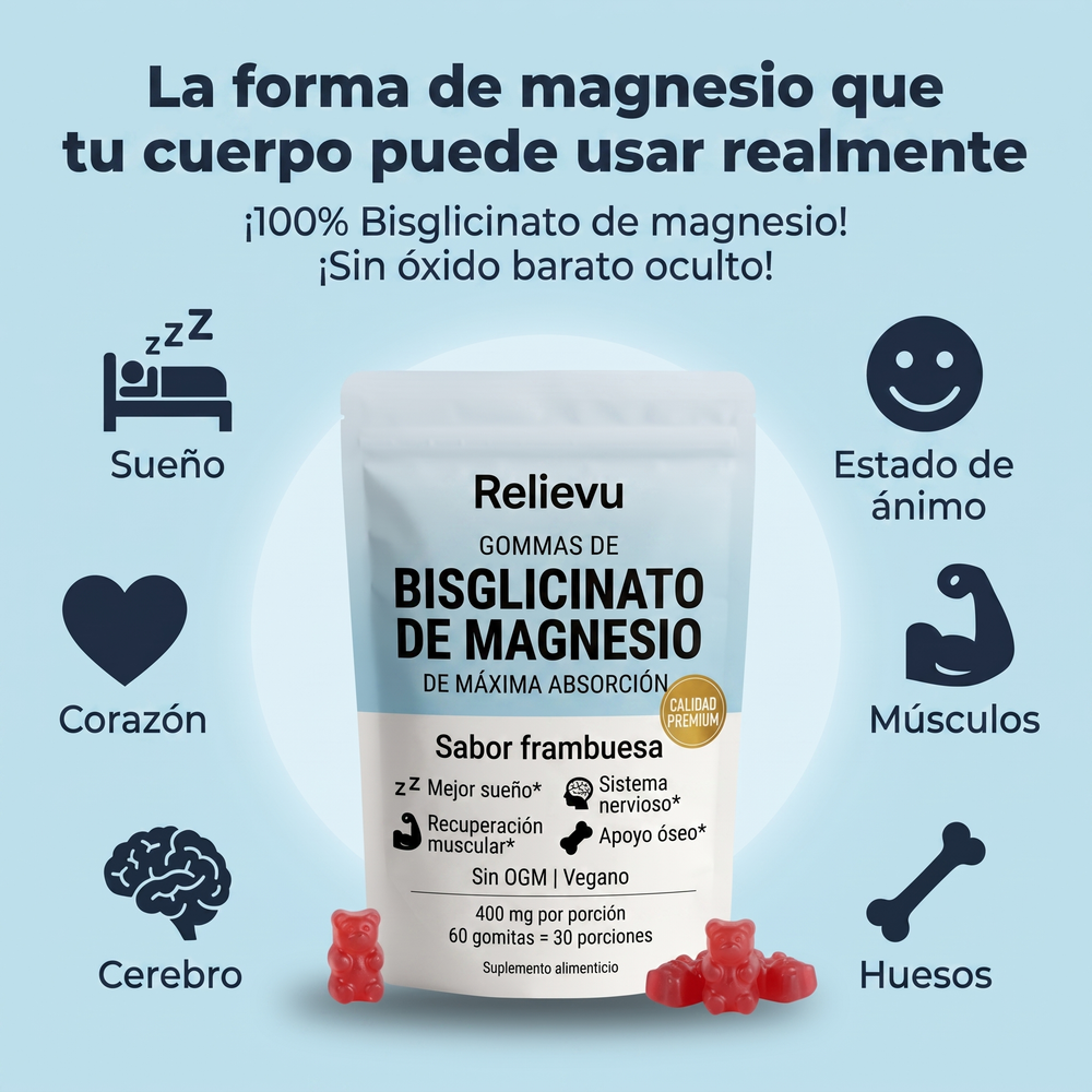 Relievu Gomitas de Bisglicinato de Magnesio Sabor Frambuesa (60 gomitas)