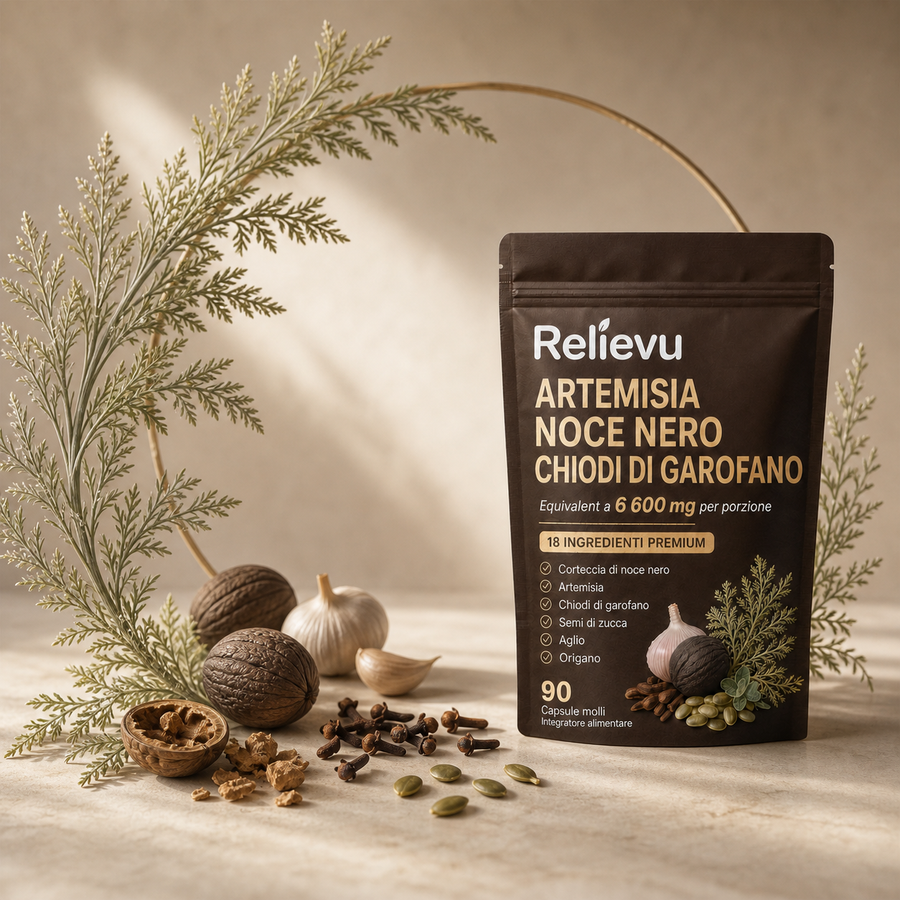 Barattolo di capsule di artemisia, noce nero e chiodo di garofano Relievu
