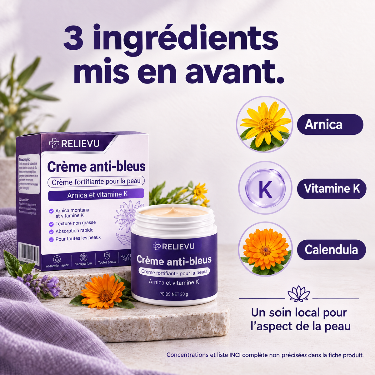Crème à l'arnica et vitamine K — ingrédients