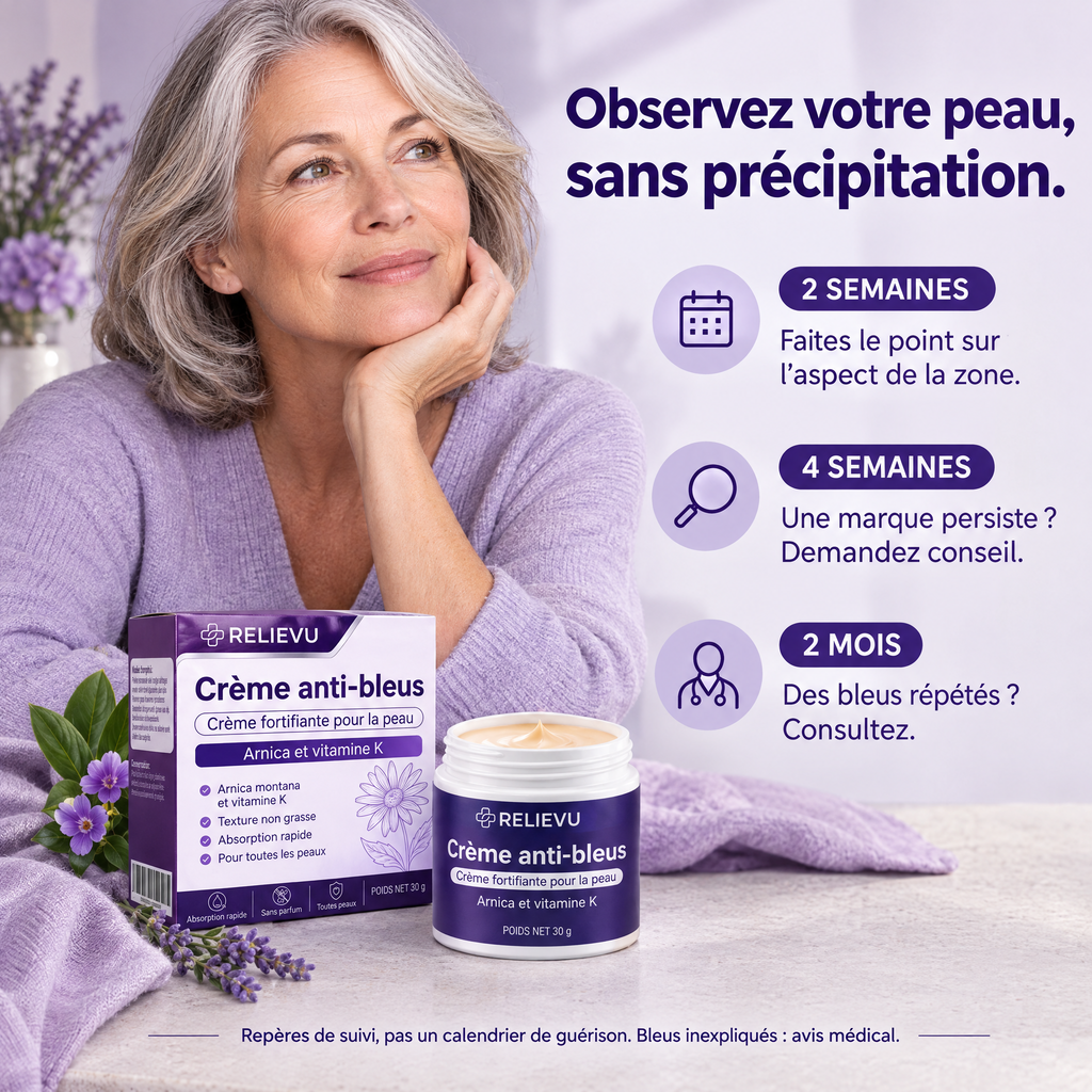 Crème à l'arnica et vitamine K — suivi au fil des semaines