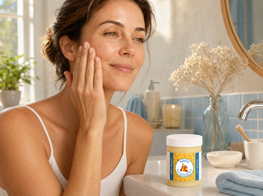Applying the soothing balm as part of a morning routine