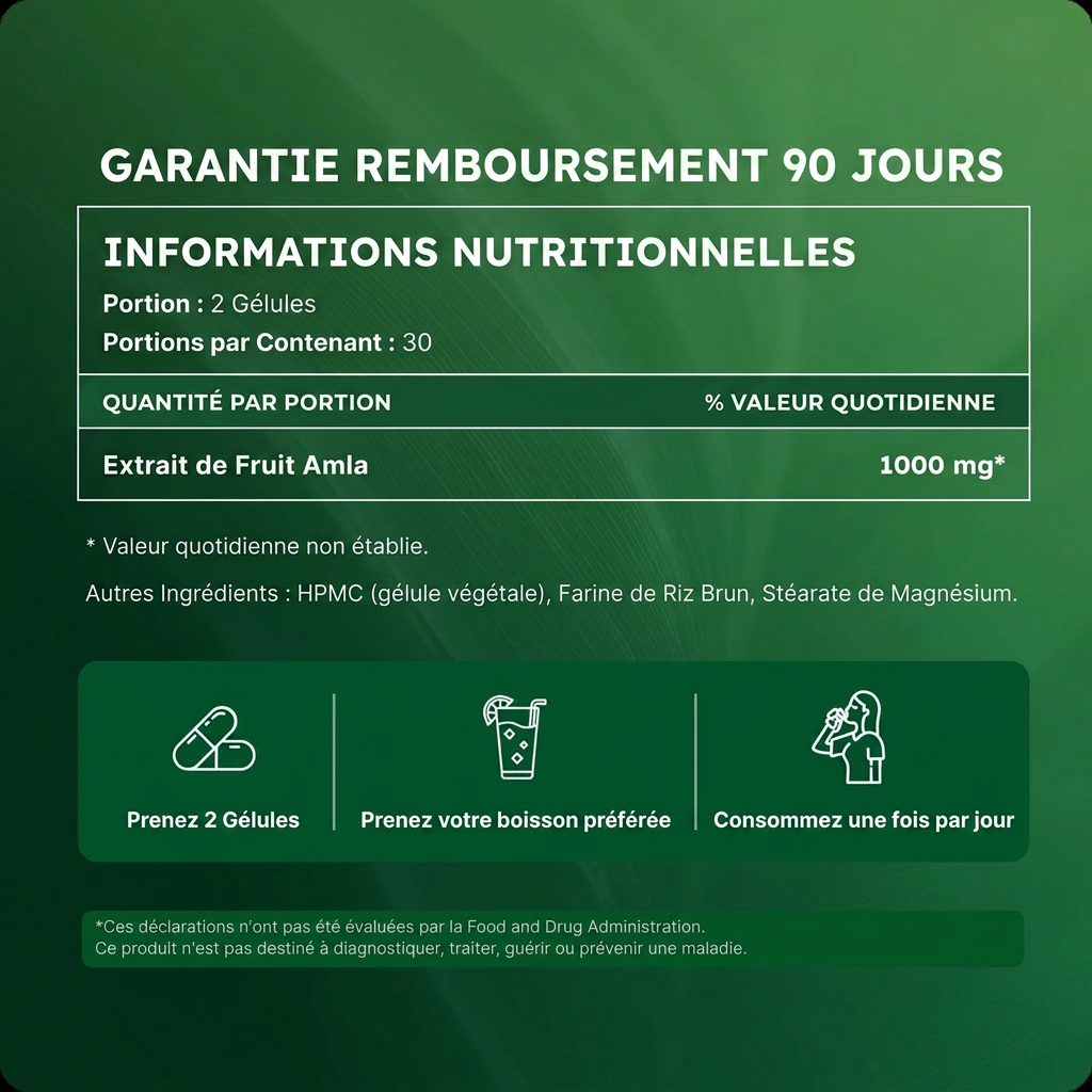 Garantie 90 Jours — Informations Nutritionnelles Amla 1000mg