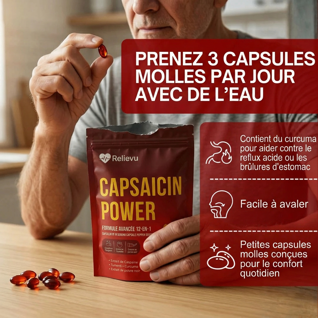 Prenez 3 capsules molles par jour avec de l'eau