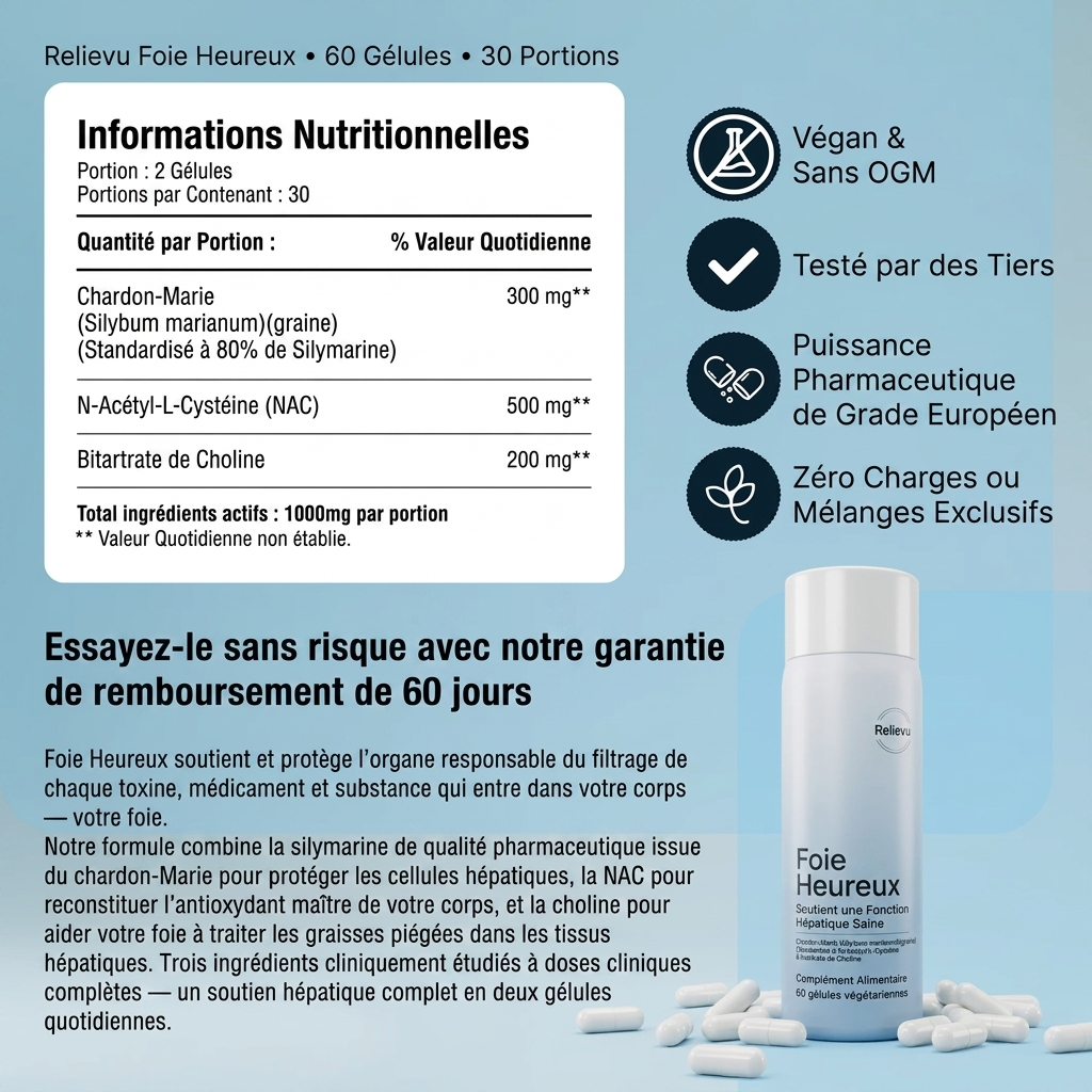 Informations nutritionnelles Foie Heureux — 1000 mg actifs par portion