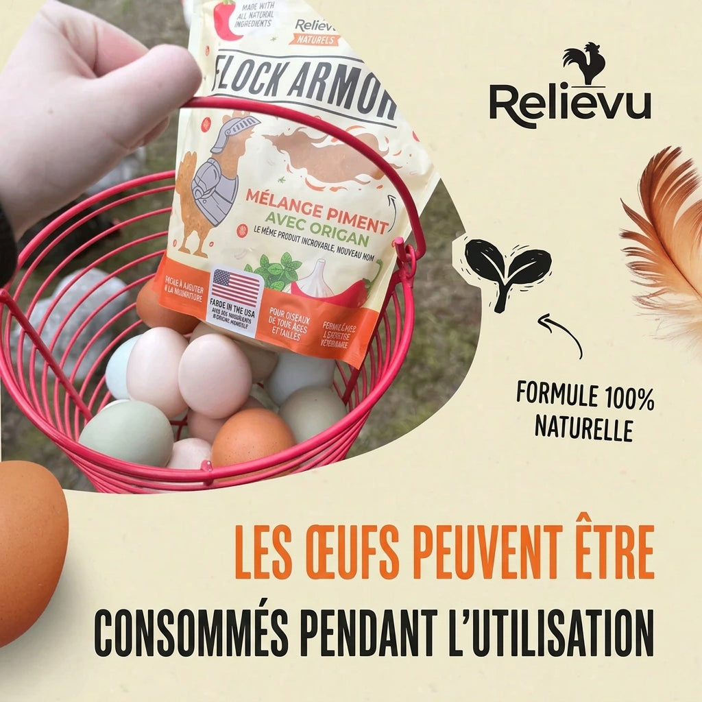 Relievu Flock Armor — Formule 100% Naturelle, Les œufs peuvent être consommés