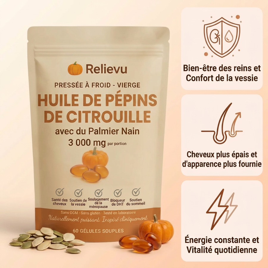 Relievu Huile de Pépins de Citrouille avec Palmier Nain - 3 000 mg