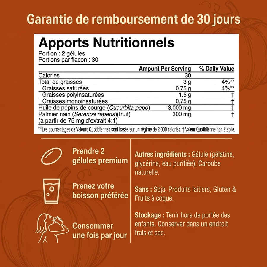 Relievu Huile de Pépins de Citrouille avec Palmier Nain - 3 000 mg