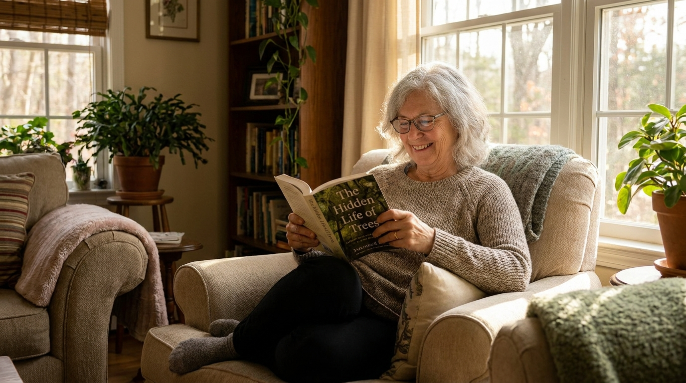 Senior lisant confortablement