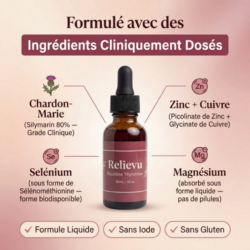 Ingrédients Relievu : Chardon-Marie, Sélénium, Zinc, Cuivre, Magnésium