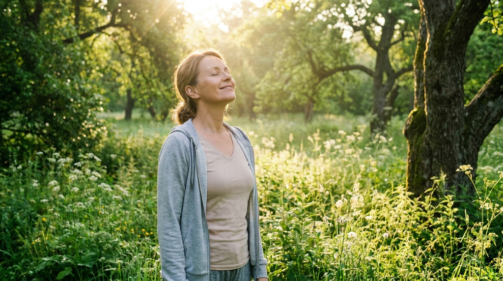 Femme respirant librement en plein air