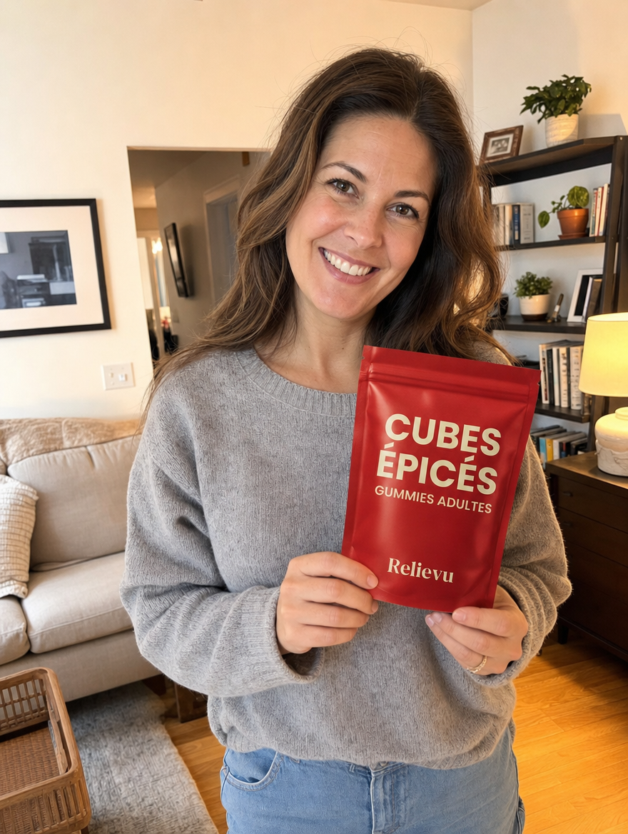 Cliente tenant le sachet Cubes Epices