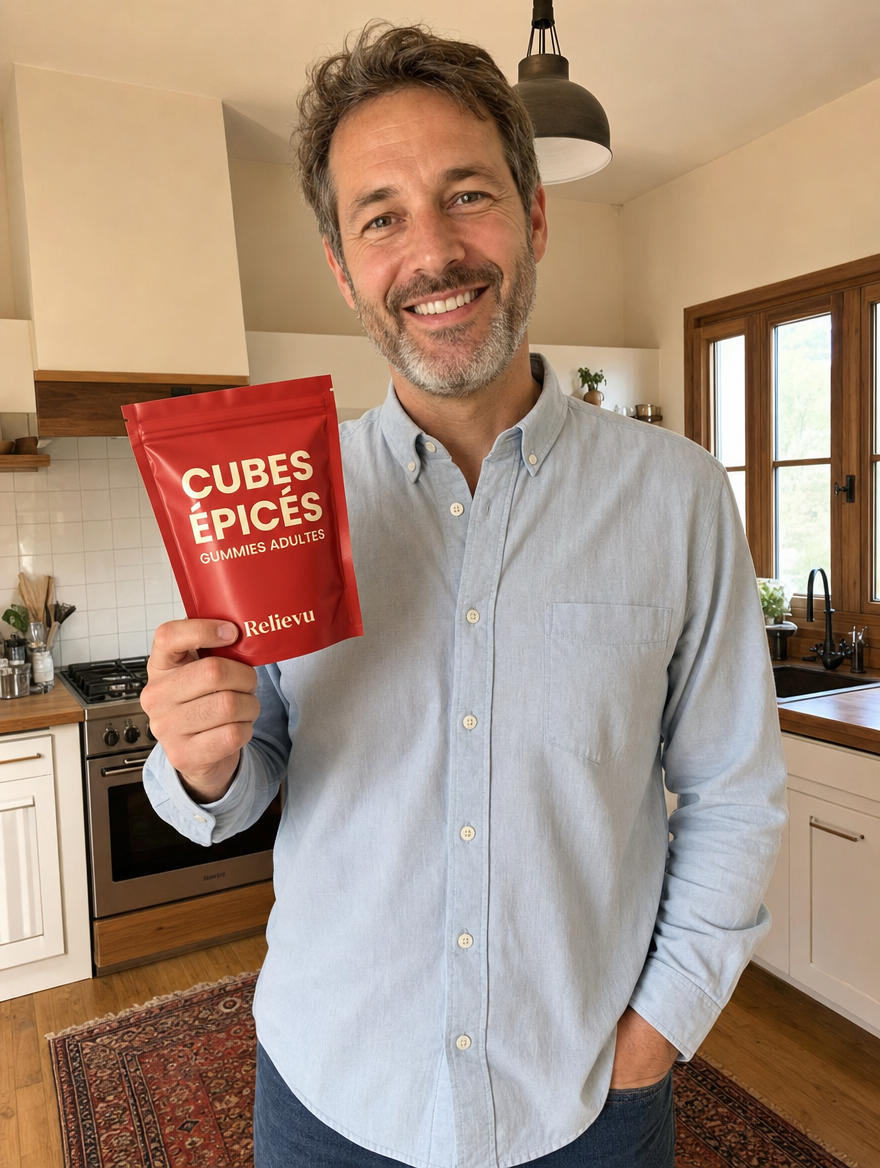 Client tenant le sachet Cubes Epices