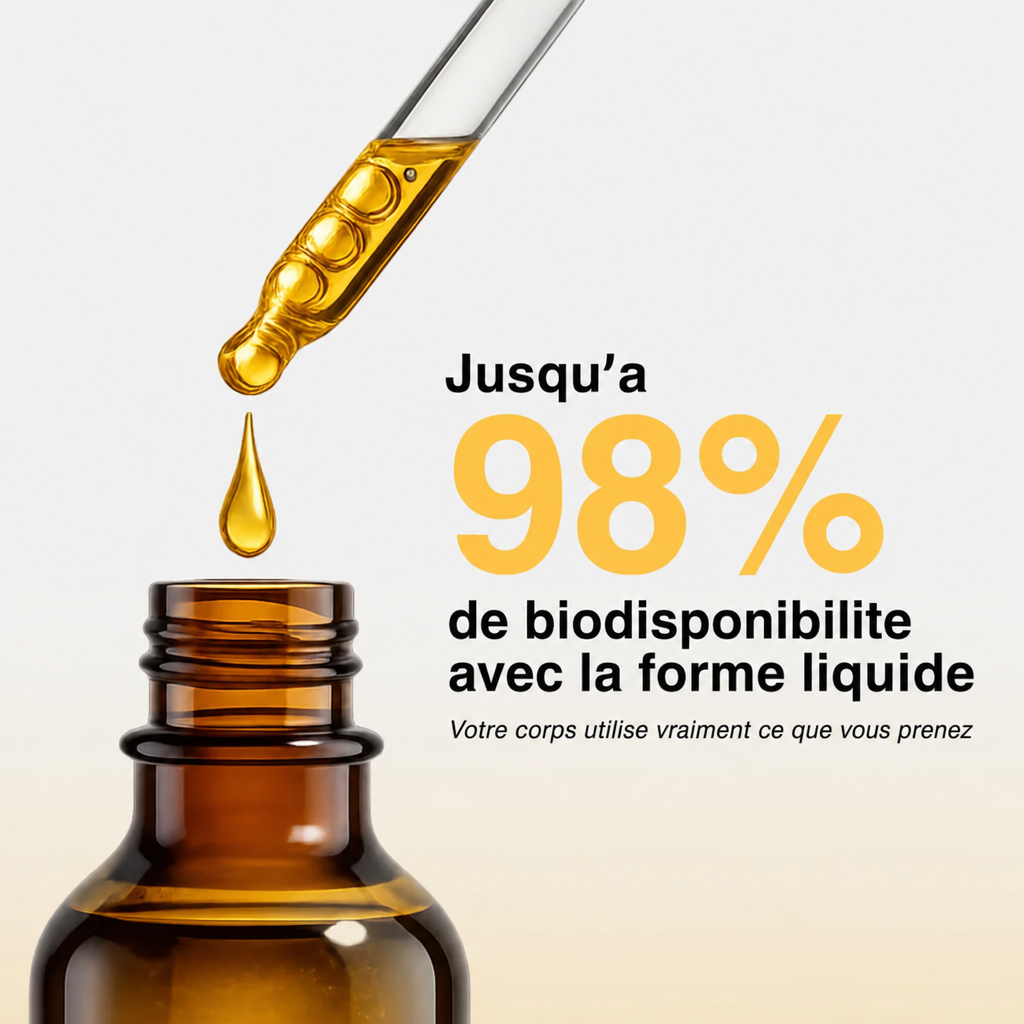Jusqu'à 98% de biodisponibilité avec la forme liquide