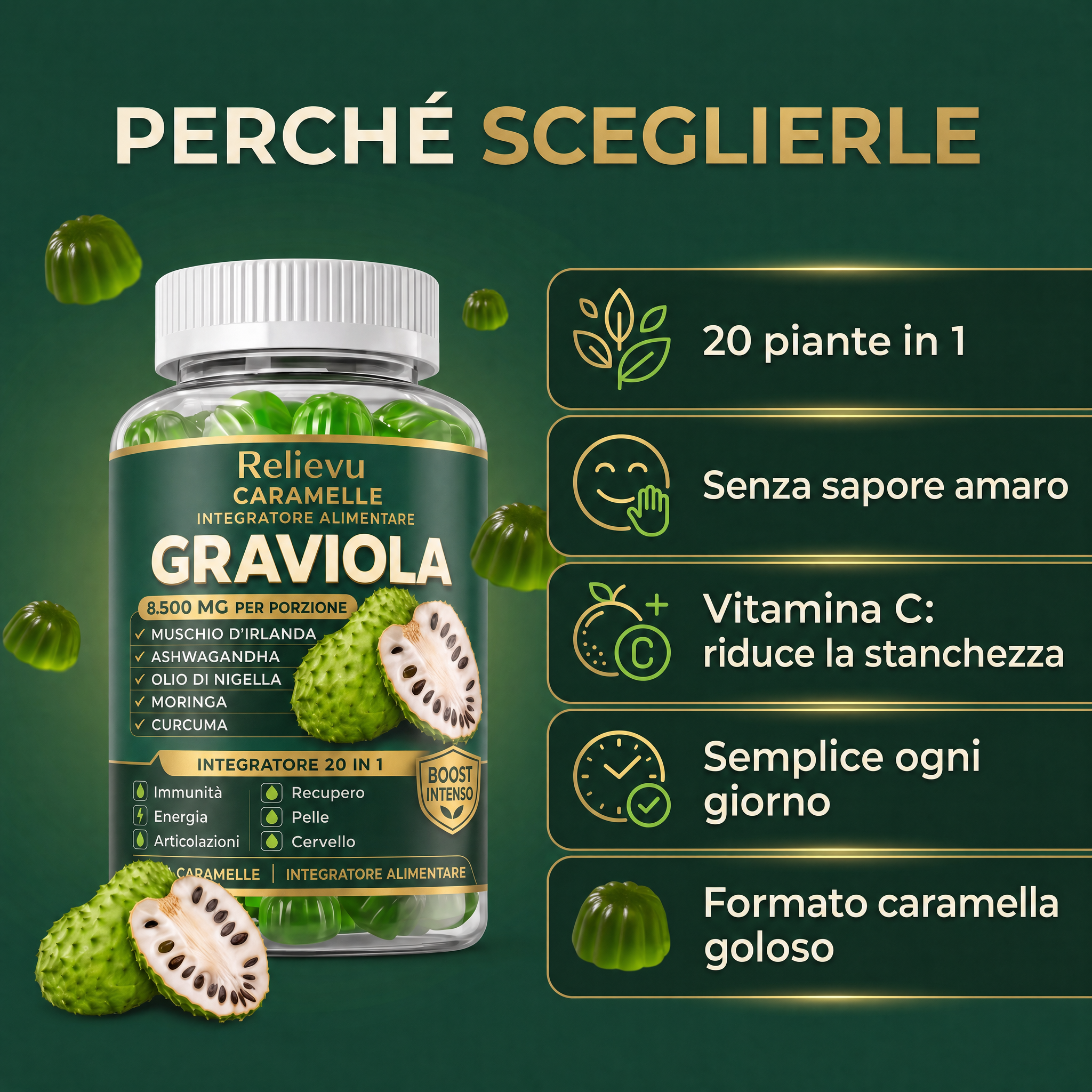 Perché scegliere le caramelle alla graviola: 20 piante in 1, senza sapore amaro, vitamina C
