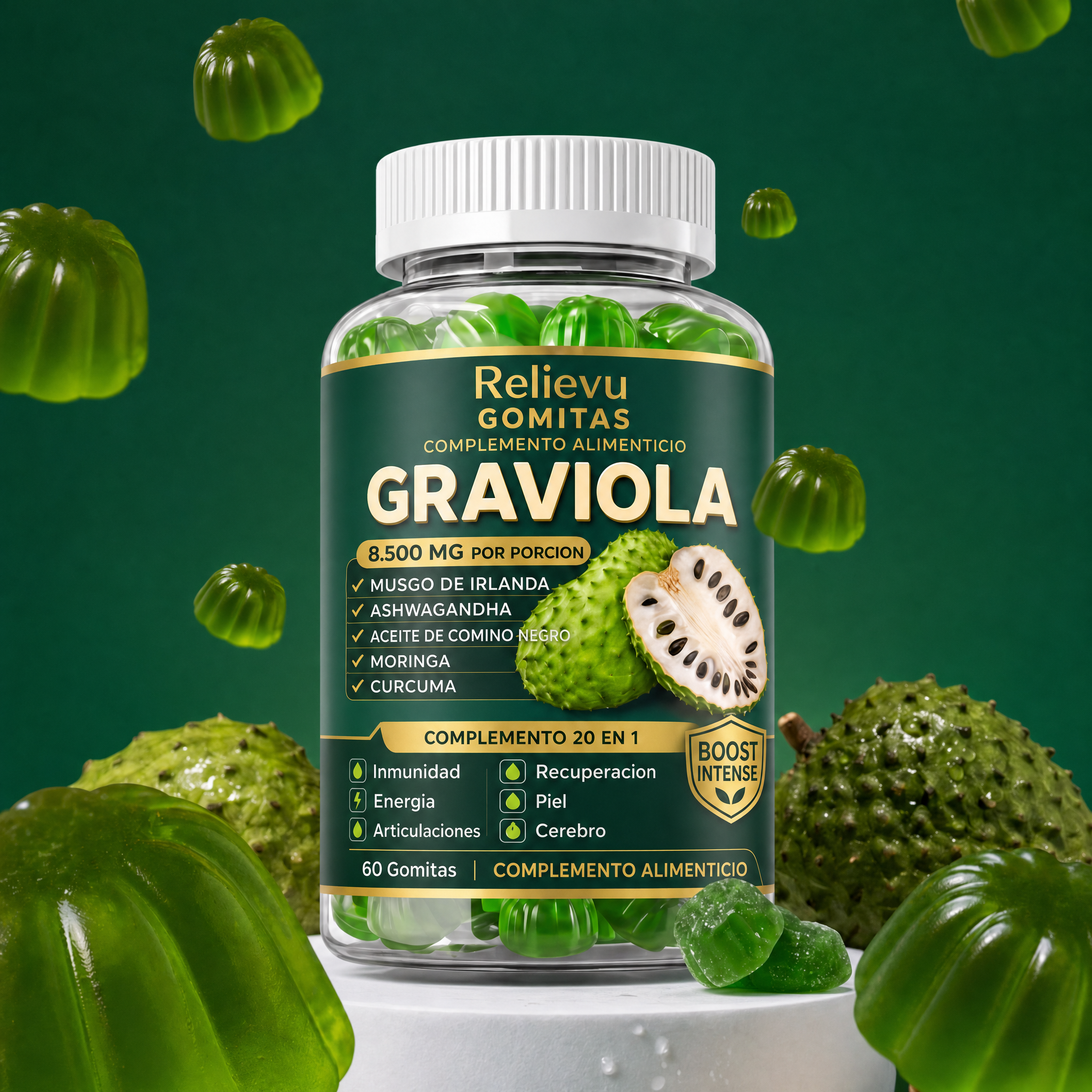 Gomitas de Graviola Relievu 8.500 mg, complemento 20 en 1