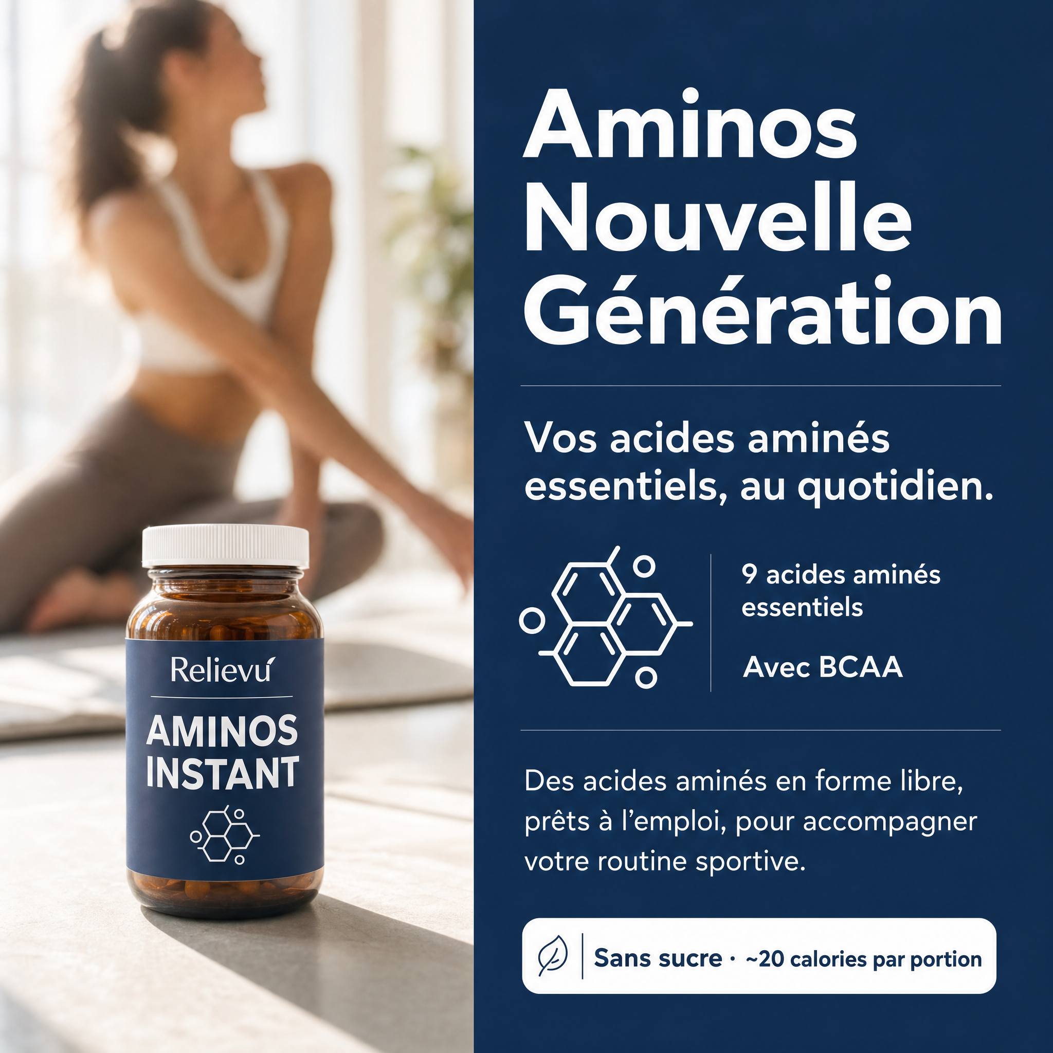 Aminos nouvelle génération - 9 acides aminés essentiels, avec BCAA, sans sucre