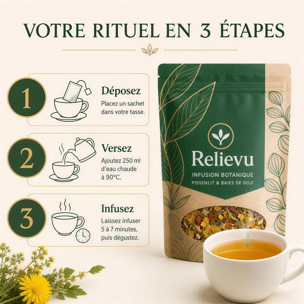 Votre rituel en 3 étapes pour préparer l'infusion au pissenlit Relievu