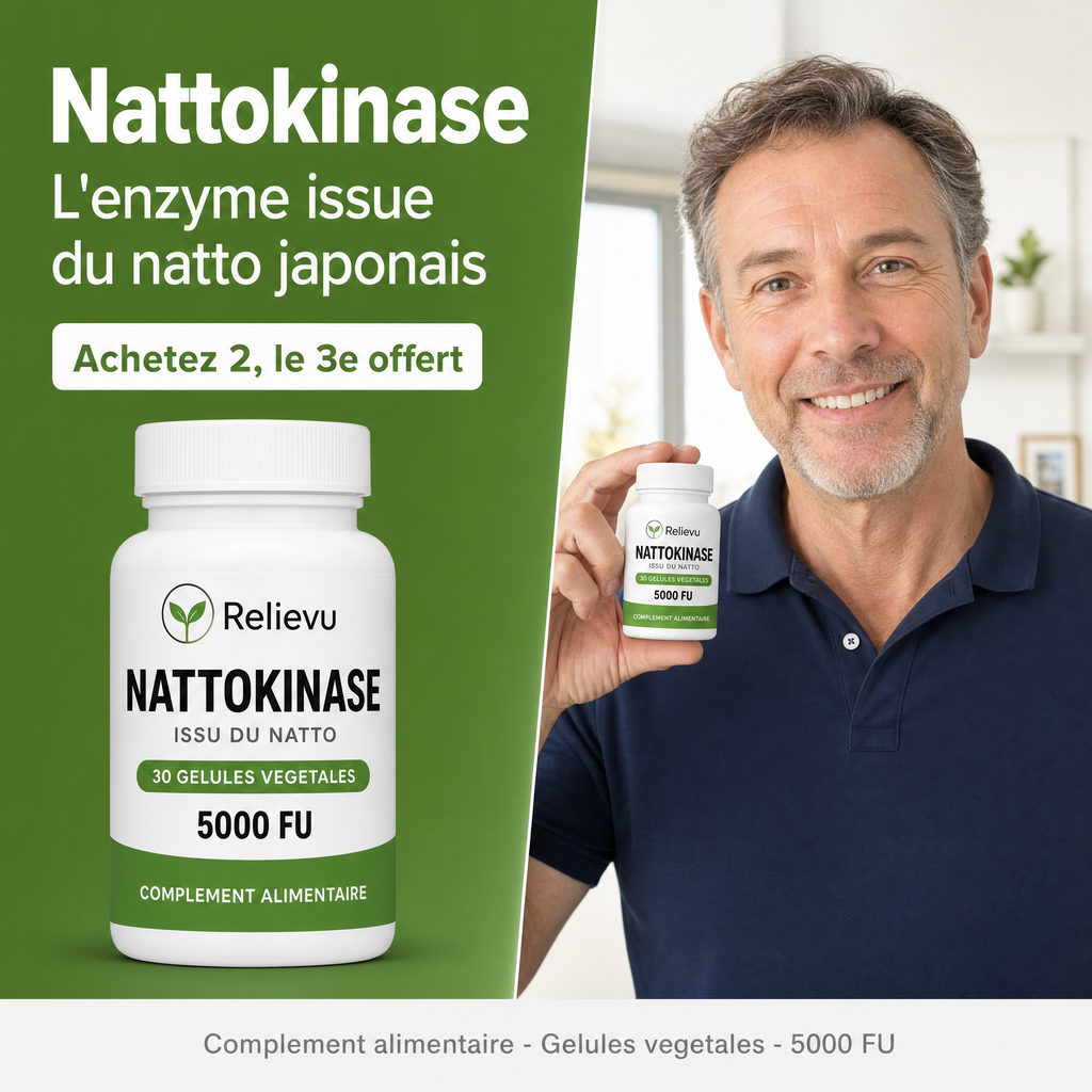 Nattokinase Relievu, l'enzyme issue du natto japonais - Achetez 2, le 3e offert