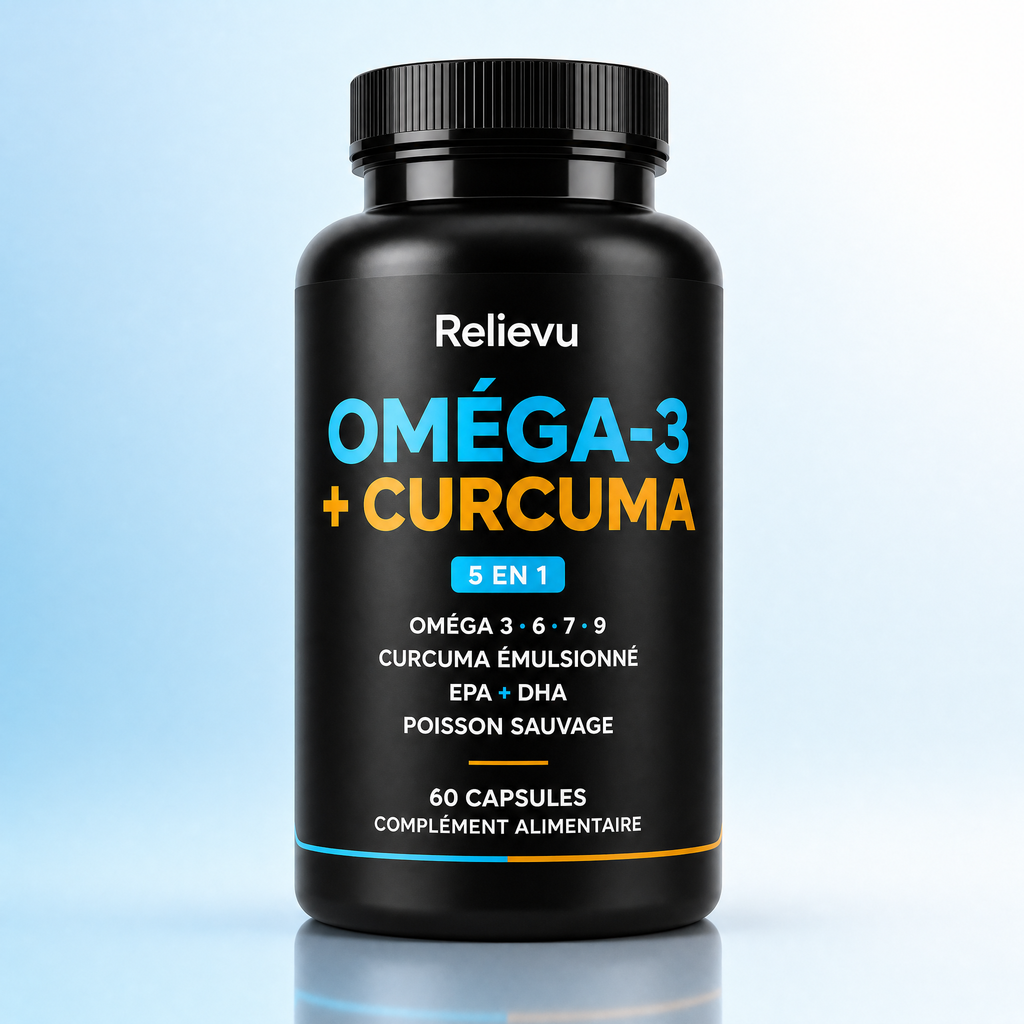 Flacon Oméga-3 et Curcuma Relievu, 5 en 1, 60 capsules