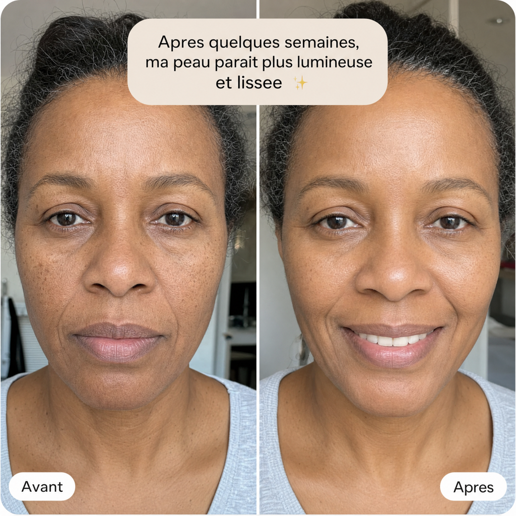 Avant et après : peau d'aspect plus lumineuse et lissée