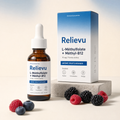 Flacon compte-gouttes et étui Relievu L-Méthylfolate + Méthyl-B12, arôme fruits rouges, 30 ml