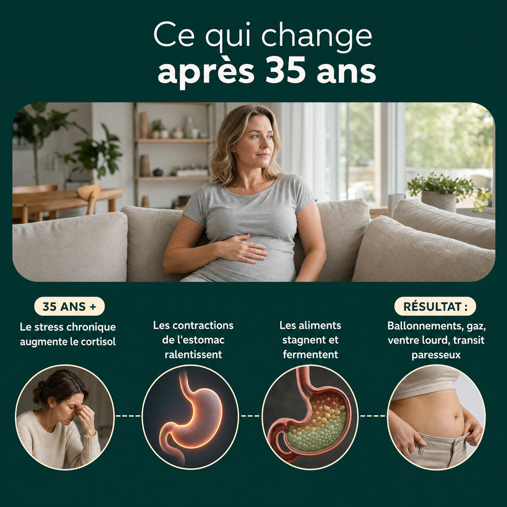 Ce qui change après 35 ans : stress, contractions de l'estomac, fermentation, ballonnements
