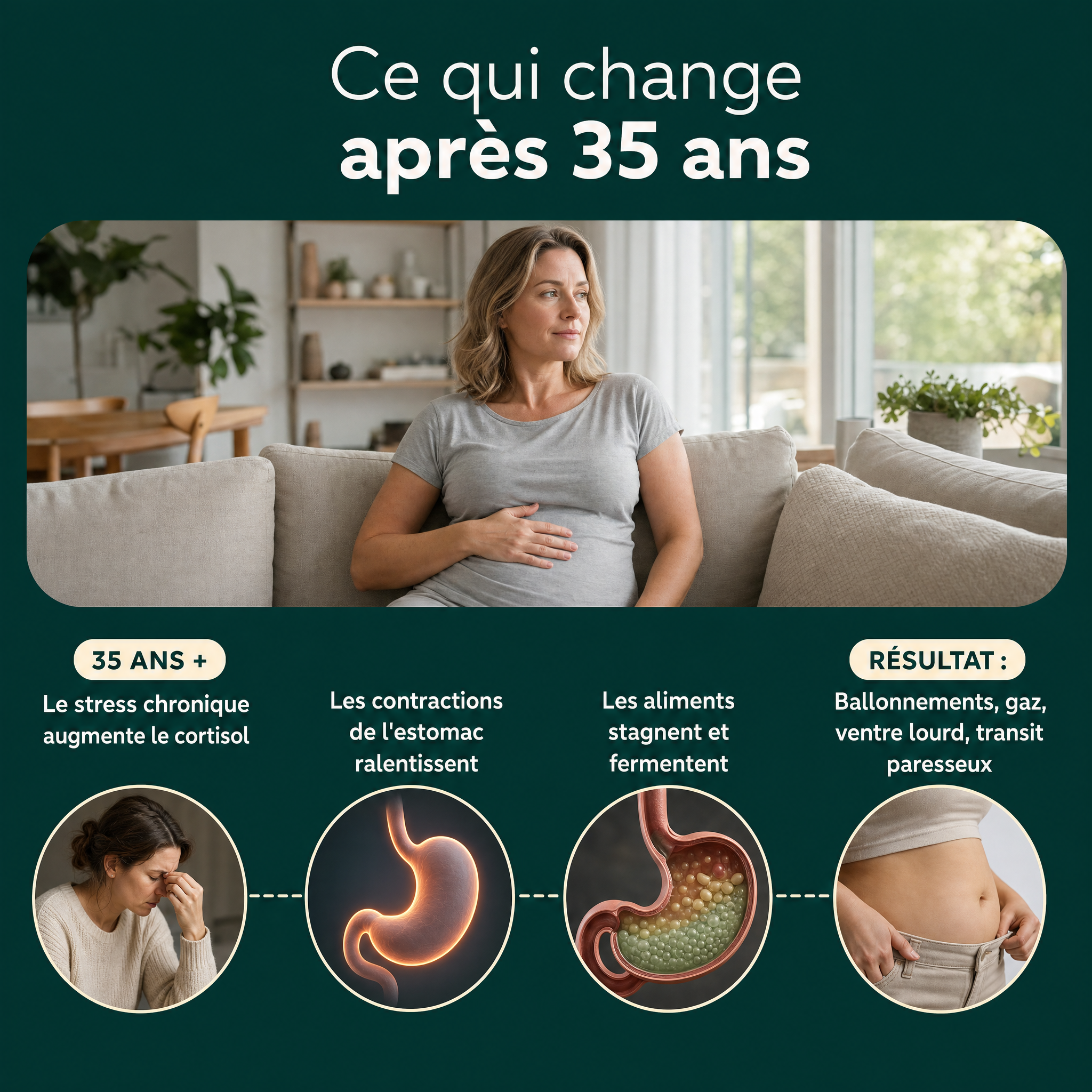 Ce qui change après 35 ans : stress, contractions de l'estomac, fermentation, ballonnements