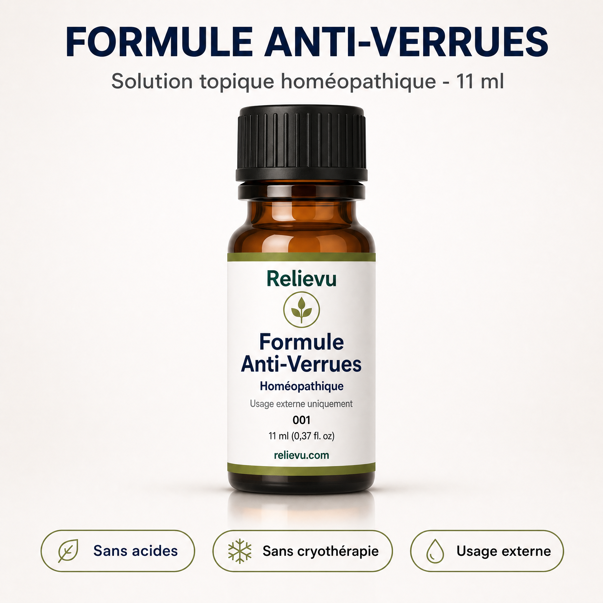Formule Anti-Verrues Relievu, solution topique homéopathique en flacon de 11 ml