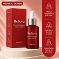Sérum raffermissant visage Relievu 30 ml, flacon compte-gouttes rouge et son étui : atténue l'apparence des rides, hydrate et illumine la peau
