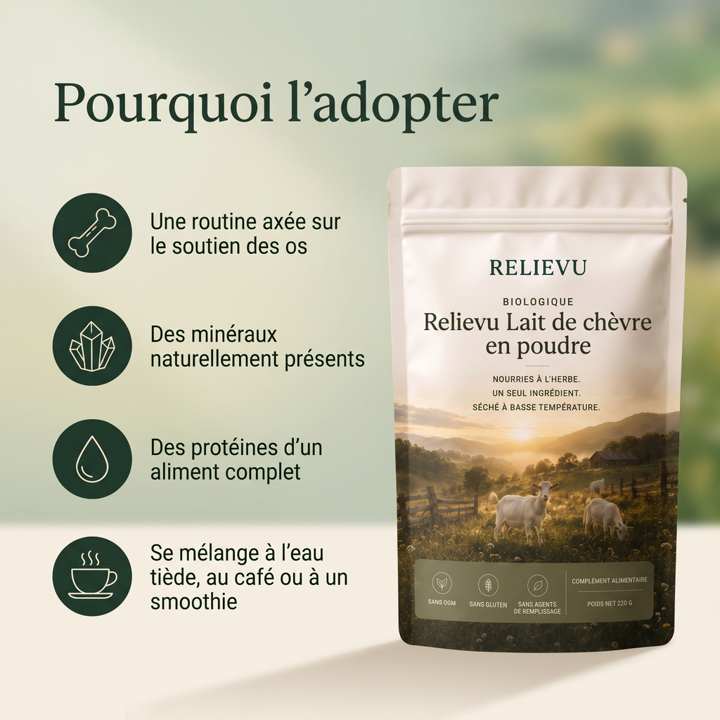 Pourquoi l'adopter : une routine axée sur le soutien des os, des minéraux naturellement présents, des protéines d'un aliment complet, se mélange à l'eau tiède, au café ou à un smoothie.