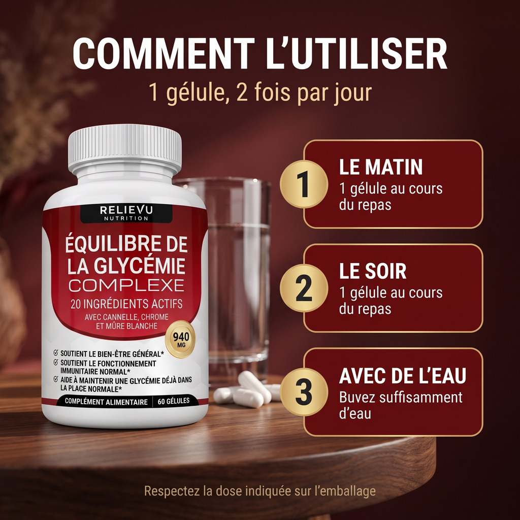Comment l'utiliser : 1 gélule le matin et 1 gélule le soir au cours du repas, avec suffisamment d'eau.