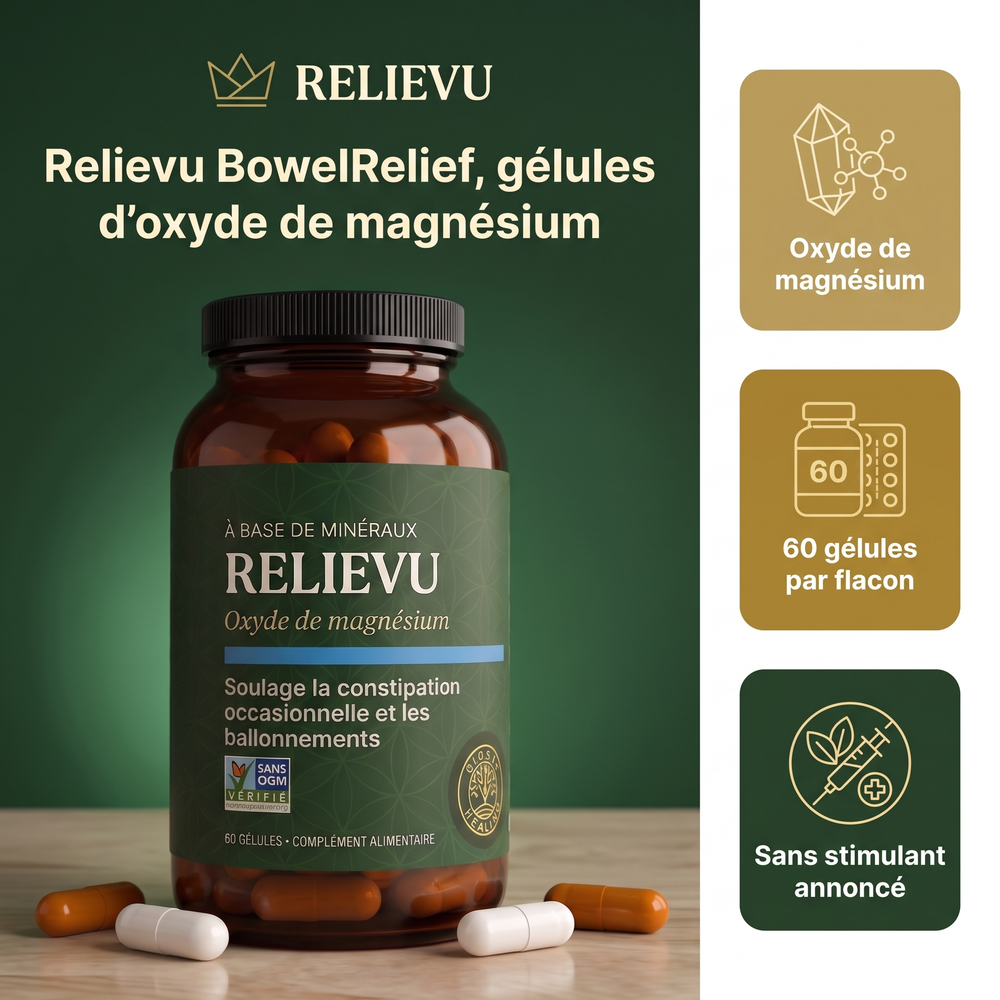 Relievu BowelRelief, gélules d’oxyde de magnésium