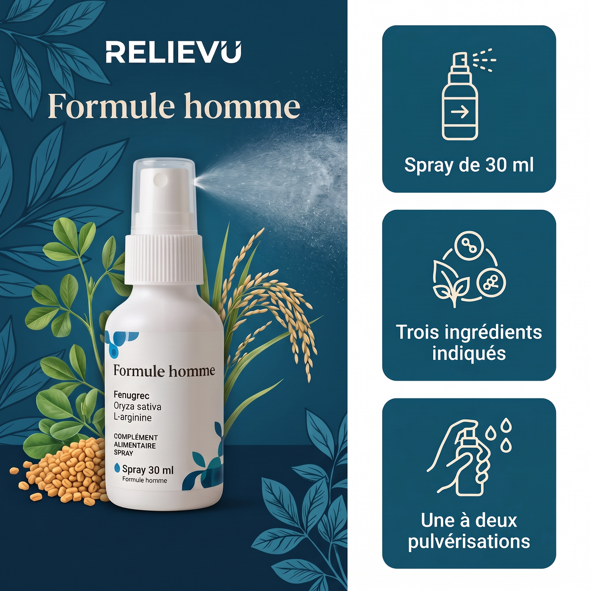Flacon spray Formule homme 30 ml, fenugrec, Oryza sativa et L-arginine