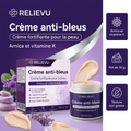 Crème à l'arnica et vitamine K Relievu : étui et pot de 30 g, texture non grasse