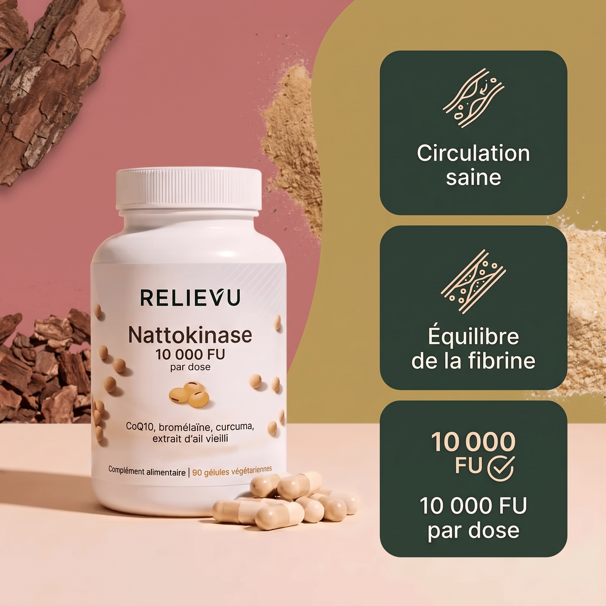 Nattokinase Japonaise 10 000 FU — Relievu 1