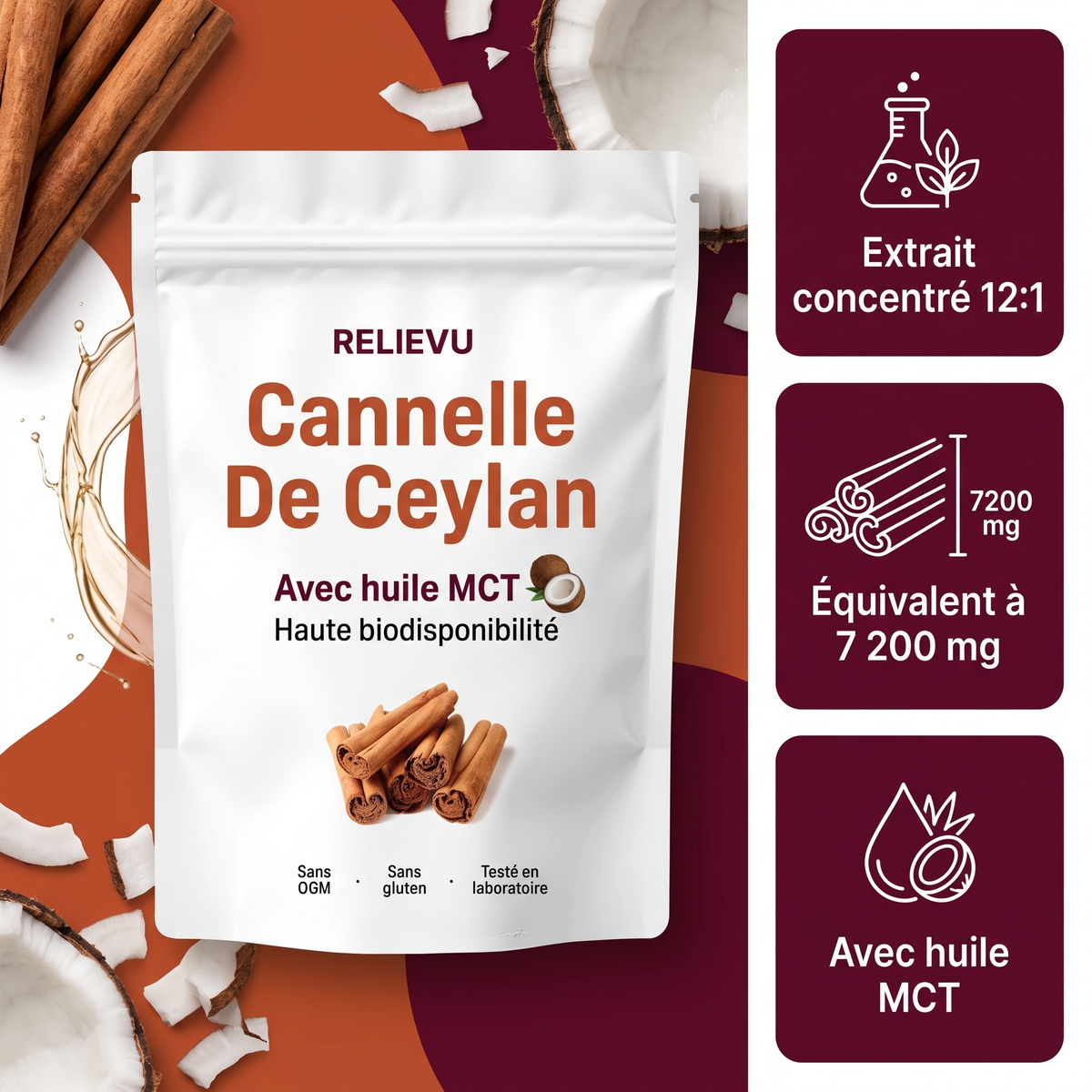Cannelle De Ceylan 7 200 mg Et Huile MCT — Relievu 1