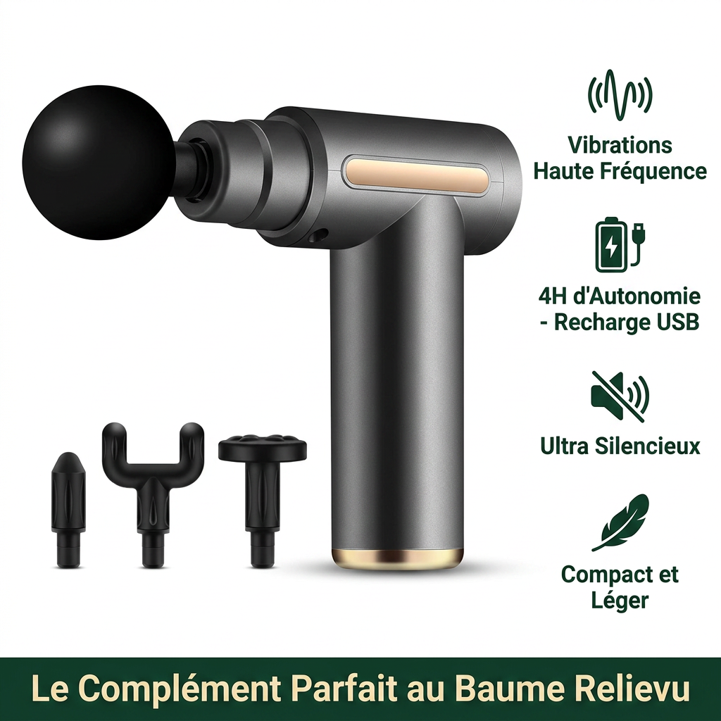 Pistolet de Massage Articulaire Relievu - 4 Têtes Interchangeables