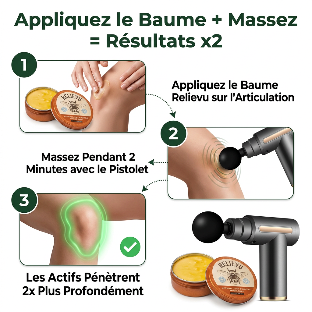 Pistolet de Massage Articulaire Relievu - 4 Têtes Interchangeables