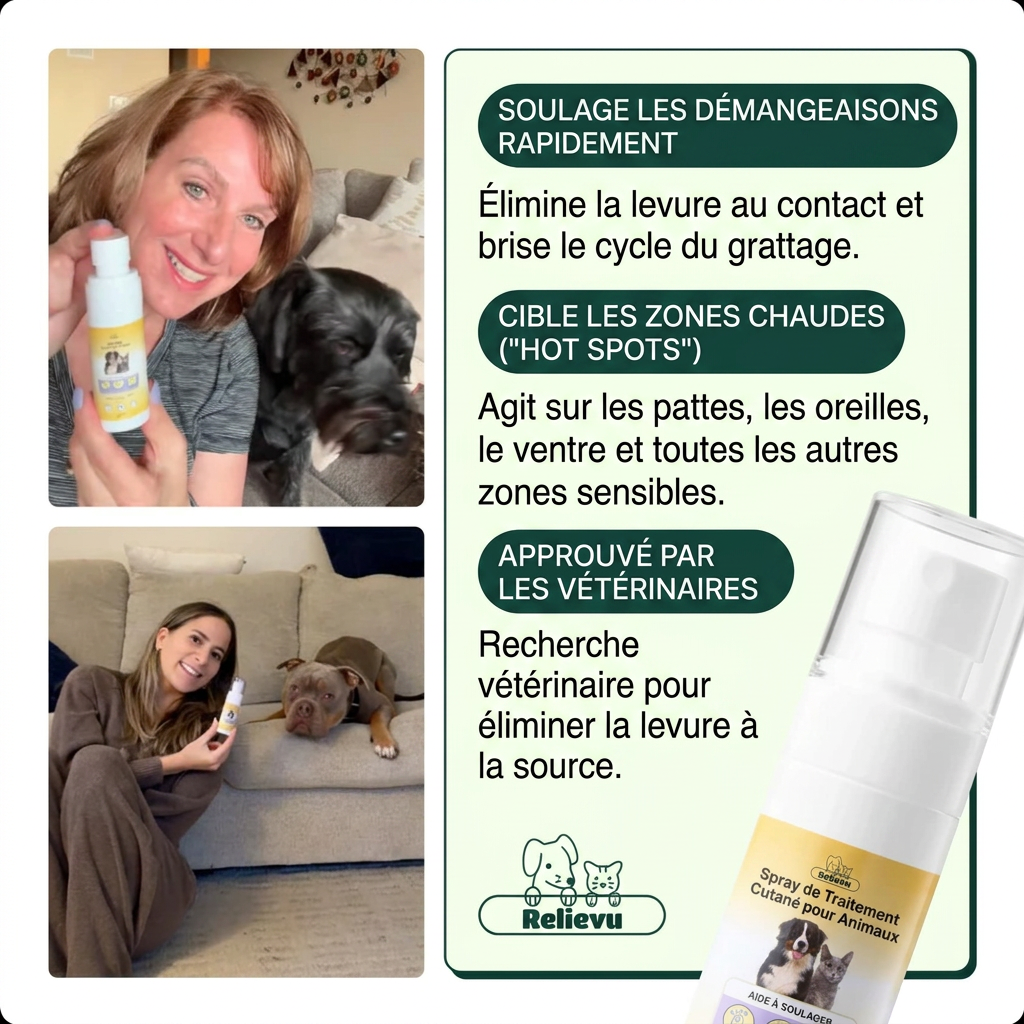 Relievu Spray de Traitement Cutané pour Animaux - Anti-Démangeaisons