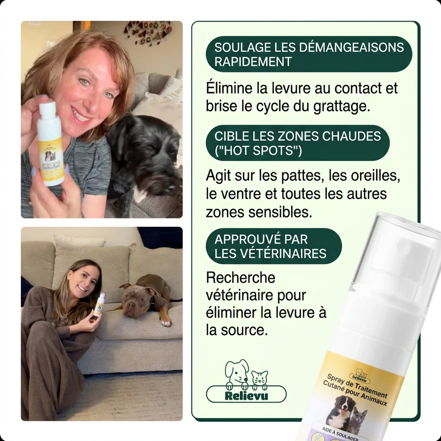 Relievu Spray de Traitement Cutané pour Animaux - Anti-Démangeaisons