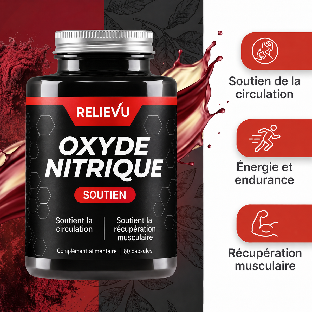 Complexe oxyde nitrique Relievu — flacon vu de face