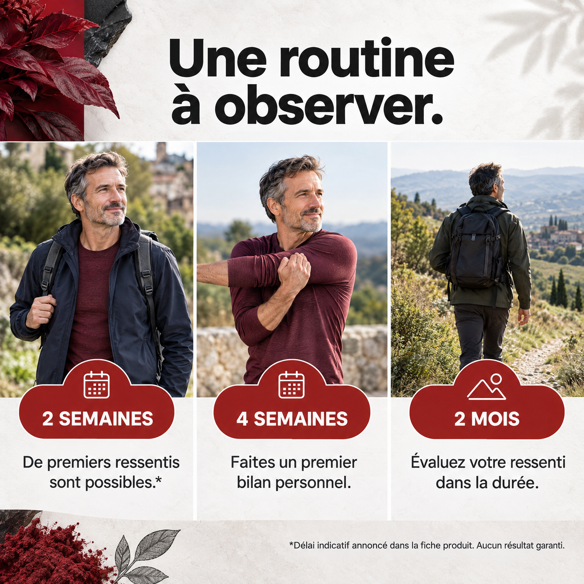 Complexe oxyde nitrique — suivi au fil des semaines