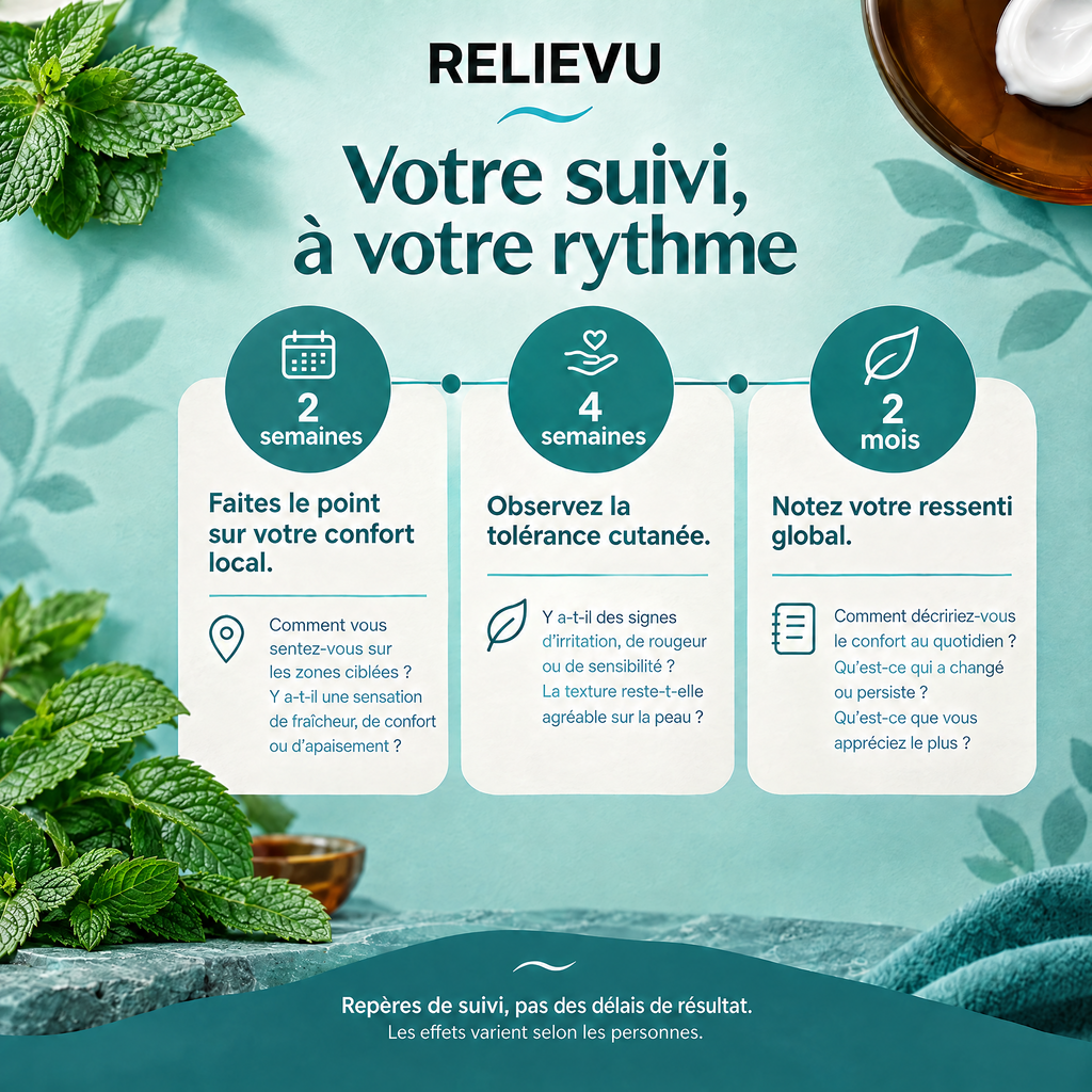 Crème Menthol Et Magnésium — Suivi à 2 semaines, 4 semaines et 2 mois