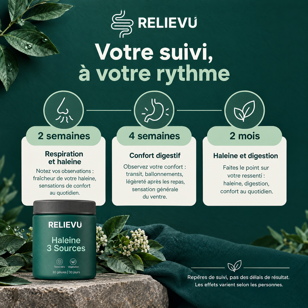 Formule Haleine Trois Sources — Suivi à 2 semaines, 4 semaines et 2 mois