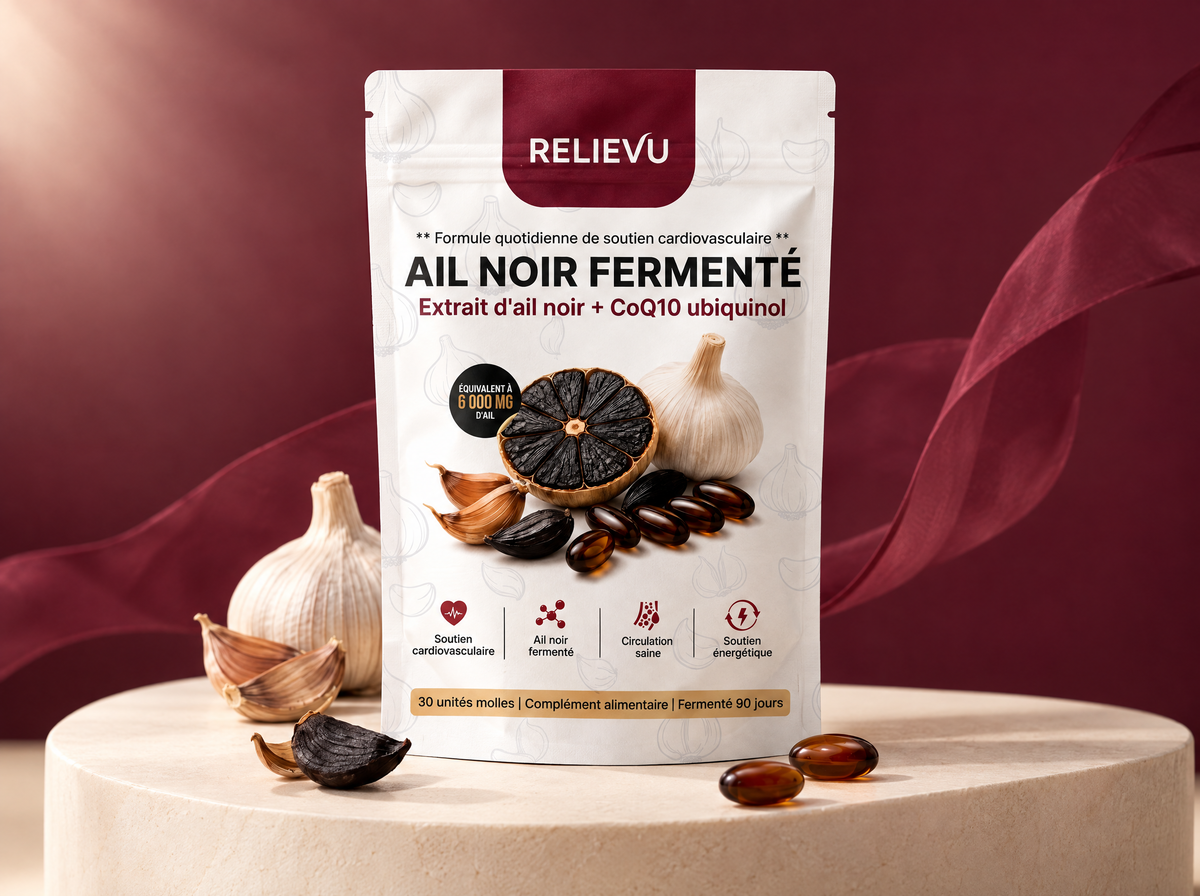 Ail noir fermenté et CoQ10 ubiquinol, présentation du produit Relievu.